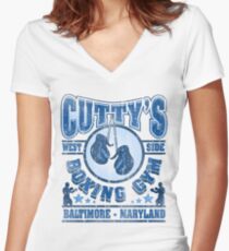 Cuttys Gym Distressed Women's Fitted V-Neck T-Shirt