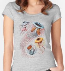 Bunte Quallen Marinetier-Illustration Weinlese-Wörterbuch-Buch-Seite, Discomedusae Tailliertes Rundhals-Shirt