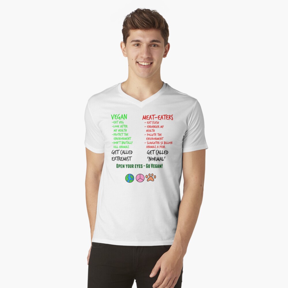 Open Your Eyes - Go Vegan! V-Neck T-Shirt