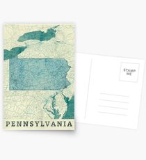 Pennsylvania Map Blue Vintage Postcards