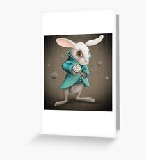 white rabbit with clock Greeting Card