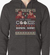 Sudadera con capucha y cremallera ¡Baja esa galleta, ahora! Diseño de suéter feo