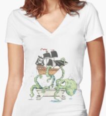 Kraken in the Tub Women's Fitted V-Neck T-Shirt