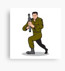 Soldier Aiming Sub-Machine Gun Cartoon Canvas Print