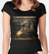 Tiger Face on Wooden Women's Fitted Scoop T-Shirt