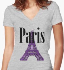 Paris, France - Eiffel Tower Women's Fitted V-Neck T-Shirt