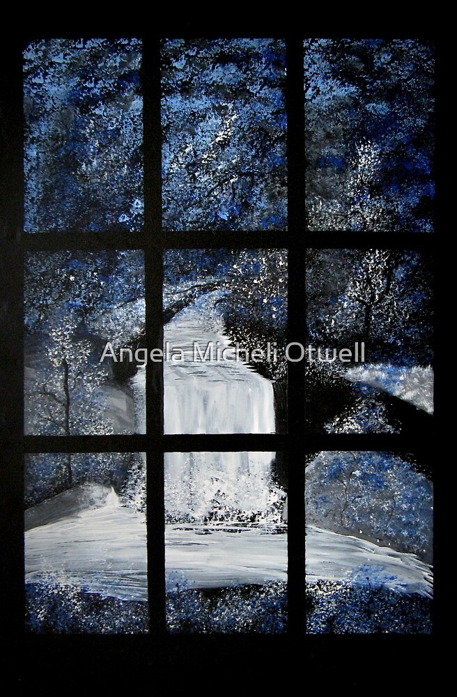 Painting of a Waterfall through a Window by Angela Micheli Otwell