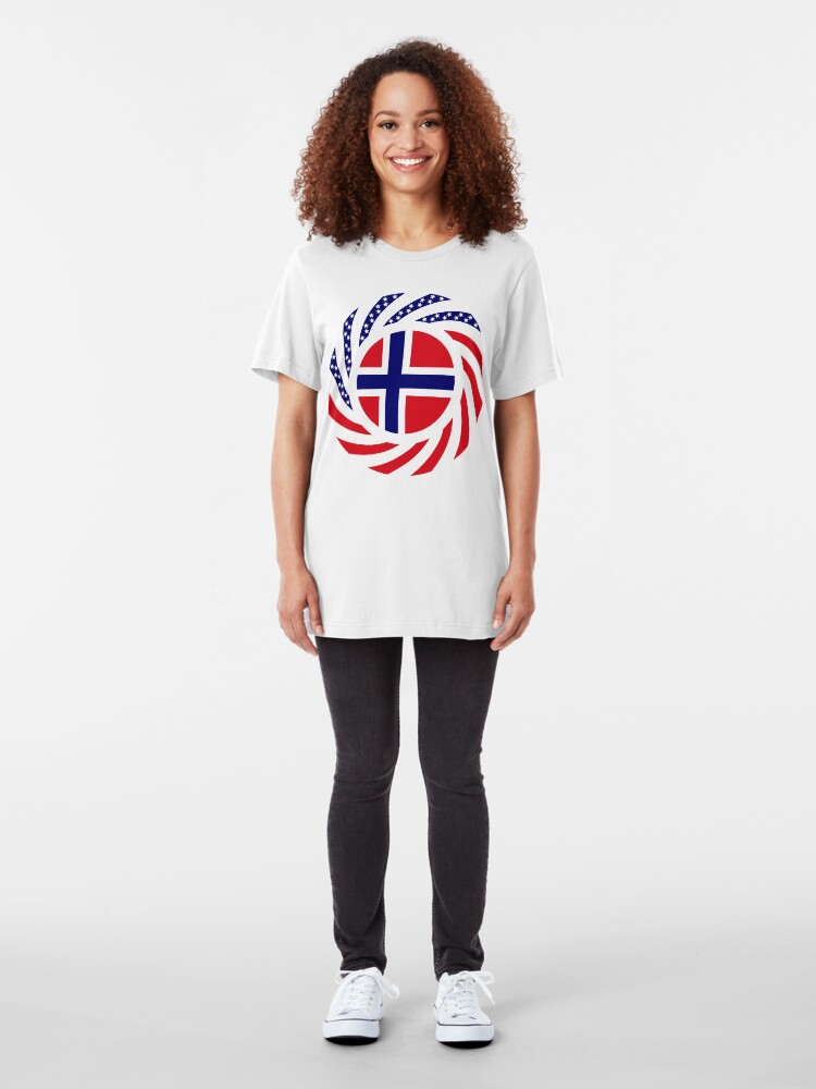 Alternate view of Norwegian American Multinational Patriot Flag Series 1.0 Slim Fit T-Shirt