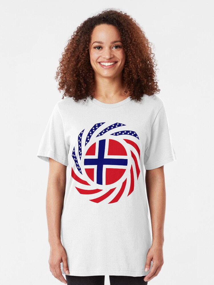 Alternate view of Norwegian American Multinational Patriot Flag Series 1.0 Slim Fit T-Shirt