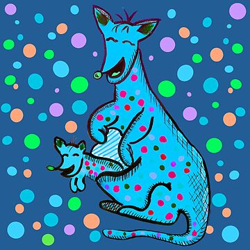 Artwork thumbnail, Kangaroo with Baby Laughing Aqua by HappigalArt