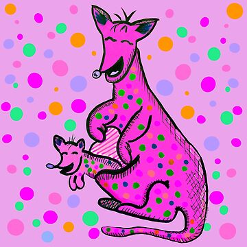 Artwork thumbnail, Kangaroo with Baby Laughing Pink by HappigalArt