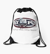 stay puft, logo, ghostbusters, movie, movie t-shirt Drawstring Bag
