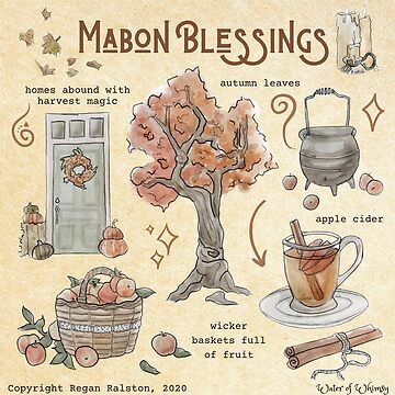 Artwork thumbnail, Mabon Blessings Illustration in Watercolor by WitchofWhimsy