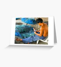 Preparing the Nets, Hua Hin, Thailand, Greeting Card