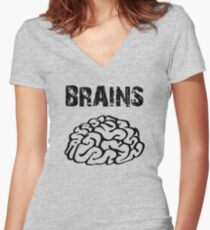 BRAINS by Zombie Ghetto Women's Fitted V-Neck T-Shirt