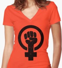 Feminist Raised Fist - Distressed Women's Fitted V-Neck T-Shirt