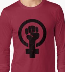 Feminist Raised Fist - Distressed Long Sleeve T-Shirt