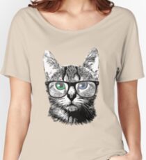 Nerdy Cat Hipster Kitten in Glasses Women's Relaxed Fit T-Shirt