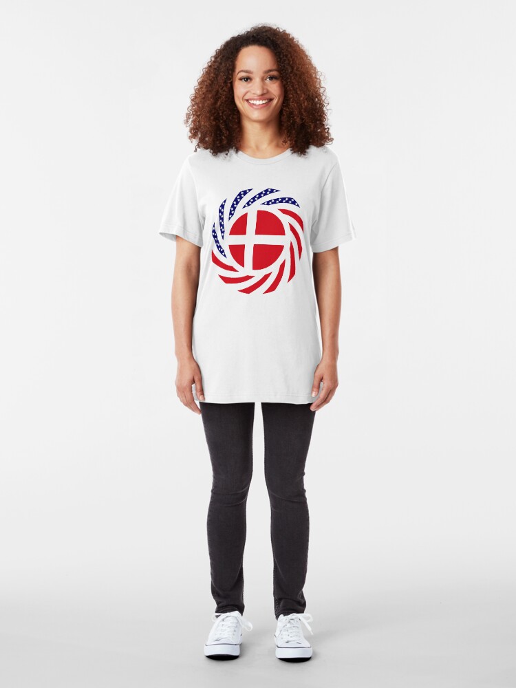 Alternate view of Danish American Multinational Patriot Flag Series Slim Fit T-Shirt