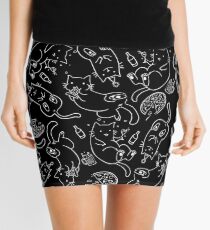 Cat Party (White on Black) Mini Skirt