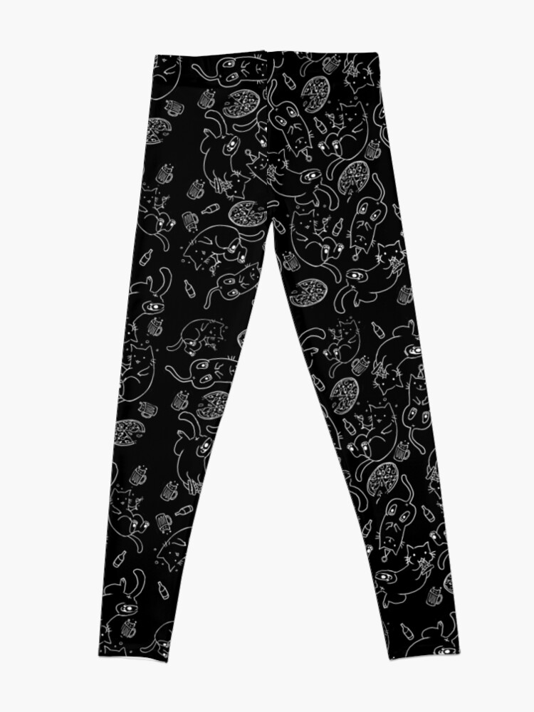 Alternate view of Cat Party (White on Black) Leggings