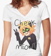 Check Meowt! Cat Noir Women's Fitted V-Neck T-Shirt