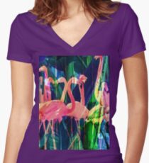 Flamingo Dance Women's Fitted V-Neck T-Shirt