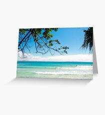 Longboard waves at First Point, Noosa : Light blue & green Greeting Card