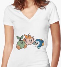 Kirby Pokémon Starters Women's Fitted V-Neck T-Shirt
