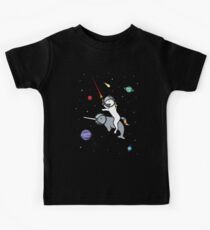 Unicorn Riding Narwhal In Space Kids Tee