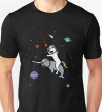 Unicorn Riding Narwhal In Space Unisex T-Shirt