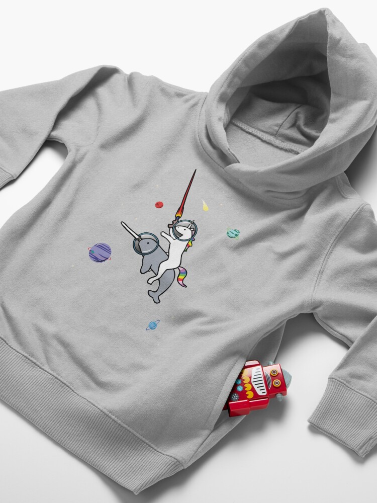 Alternate view of Unicorn Riding Narwhal In Space Toddler Pullover Hoodie