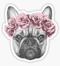 French bulldog with rose crown Sticker