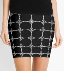 Four Point Stars - Black and White w/ Lines ~ Black Background Mini Skirt