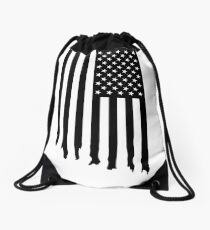 Black and white american flag - dripping Drawstring Bag
