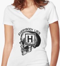 Dr House - Everybody Lies (skull) Women's Fitted V-Neck T-Shirt