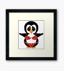 Beach Penguin in Floral Swimsuit Framed Print