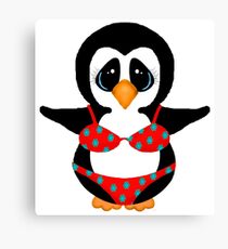 Beach Penguin in Floral Swimsuit Canvas Print