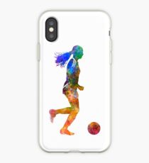 Girl playing soccer football player silhouette iPhone Case