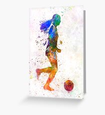 Girl playing soccer football player silhouette Greeting Card