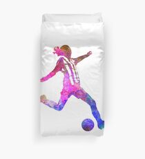 Girl playing soccer football player silhouette Duvet Cover