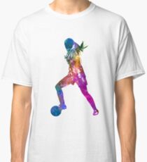 Mädchen, das Fußballfußballspielerschattenbild spielt Classic T-Shirt