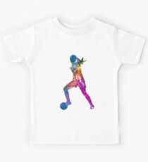 Girl playing soccer football player silhouette Kids T-Shirt