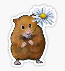 Cute Hamster with Daisy Flower, Original Art Sticker