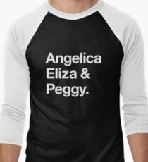 Helvetica Angelica Eliza and Peggy (White on Black) Men's Baseball ¾ T-Shirt