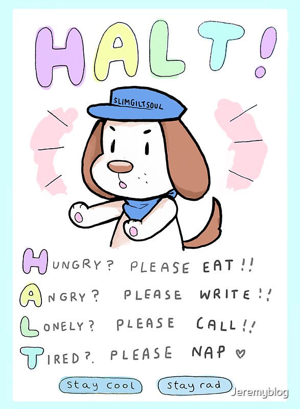 "HALT - SELF CARE" Stickers by Jeremyblog | Redbubble