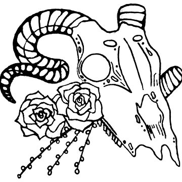 Artwork thumbnail, Horned Skull and Flowers Black and White by CarlaErk