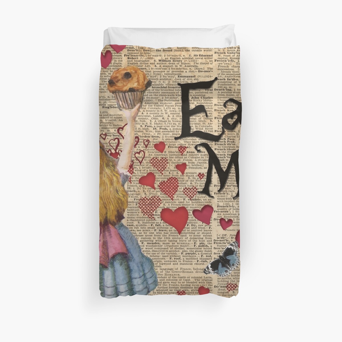 "Alice in Wonderland,EAT ME.. Vintage Dictionary Art" Duvet Covers by