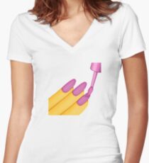 Nail Polish Emoji Women's Fitted V-Neck T-Shirt