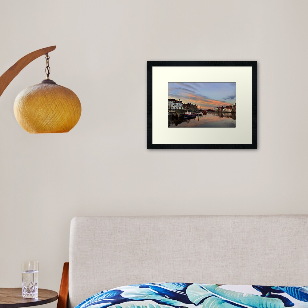 Whitby Harbour at Sunset Framed Art Print